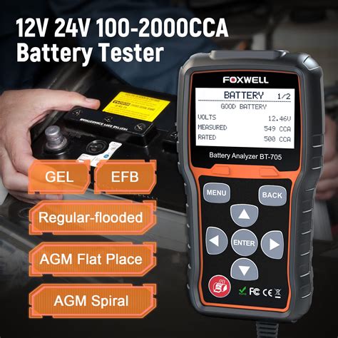 FOXWELL BT705 12V 24V Car Battery Tester Automotive 100 2000 CCA