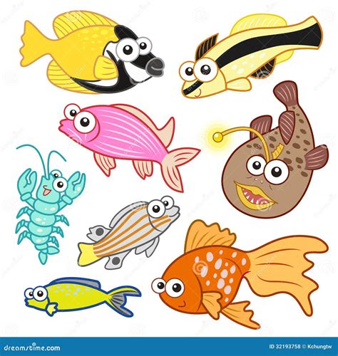 Animais De Mar Dos Desenhos Animados Ajustados Fundo Branco