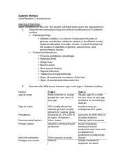 Diabetes Mellitusobjectives Study Guide Diabetes Mellitus Adult