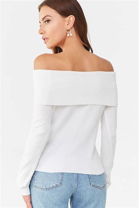 Brushed Off The Shoulder Sweater Forever 21 Shoulder Sweater White