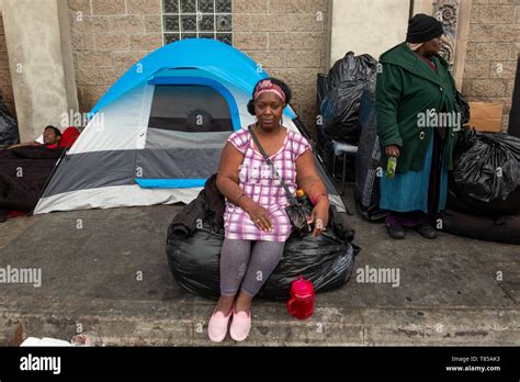 Homeless People Outside The Midnight Mission Los Angeles California