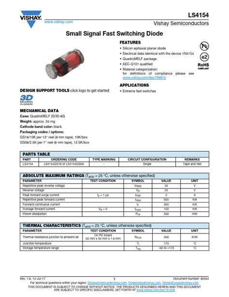 LS4154 Small Signal Fast Switching Diode Datasheet PDF