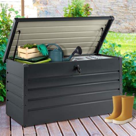 Coffre De Rangement M Tal Verrouillable Gris Anthracite Pour Jardin