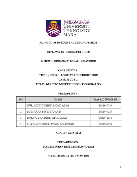 MGT321 Group Assignment FACULTY OF BUSINESS AND MANAGEMENT DIPLOMA IN