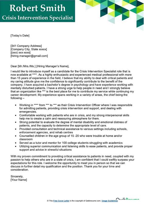 Crisis Intervention Specialist Cover Letter Examples Qwikresume