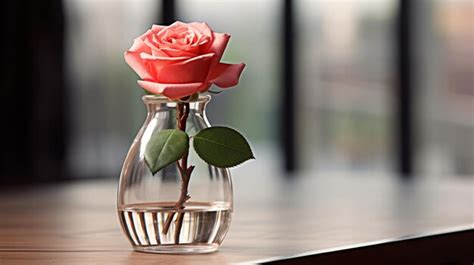 Premium Photo A Single Pink Rose In A Glass Vase On A Table