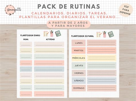 Pack Plantillas Rutinas, Planificador Horario Niños, Organización