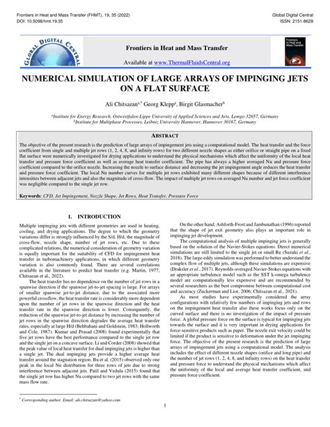 Pdf Numerical Simulation Of Large Arrays Of Impinging Jets On A Flat