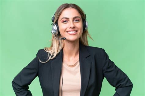 Telemarketing Linda Mulher Uruguaia Trabalhando Um Fone De Ouvido