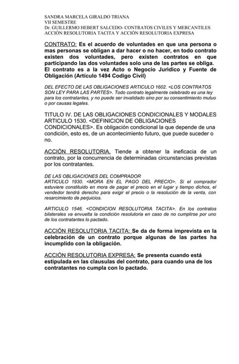 Contrato Civiles Accion Resolutoria Pdf