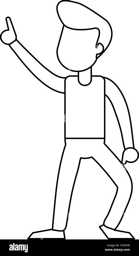 Hombre Bailando Y Sonriendo Dibujos Animados En Blanco Y Negro Imagen