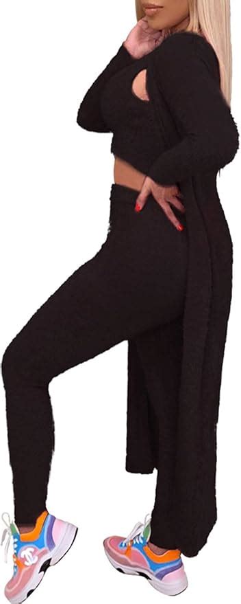 Women S Piece Fuzzy Lounge Set Fleece Crop Vest Top High Waist Pants