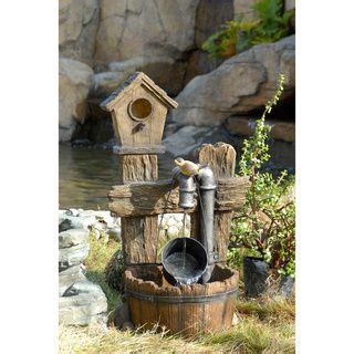 Wooden Bird House Water Fountain Resin Outdoor Fountains Overstock