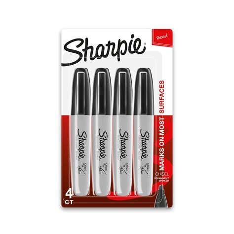 Sharpie Permanent Markers Chisel Tip Black 4 Count