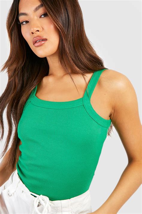 Thick Binding Curved Strap Rib Tank Top Boohoo Usa