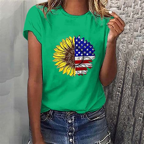 Cflvaek Womens T Shirt Print Blouses American Flag Print Summer Office