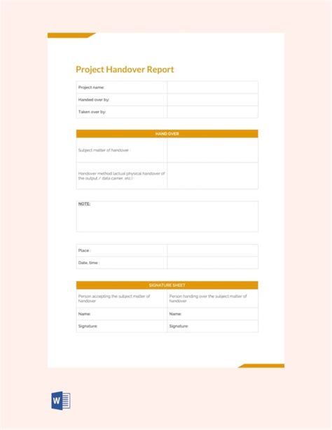 Free Project Handover Template Word Printable Online