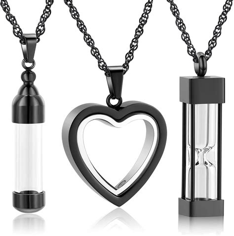 Shajwo 3 Pack Urn Necklace For Ashes For Women Men Cylinder Heart Glass Cremation