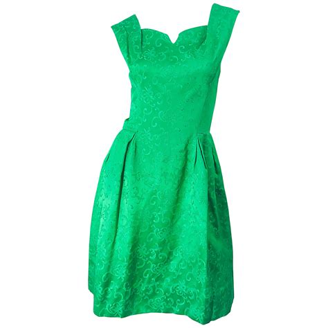 Victoria Royal 1960s Kelly Green Silk Satin Sequined Beaded Vintage