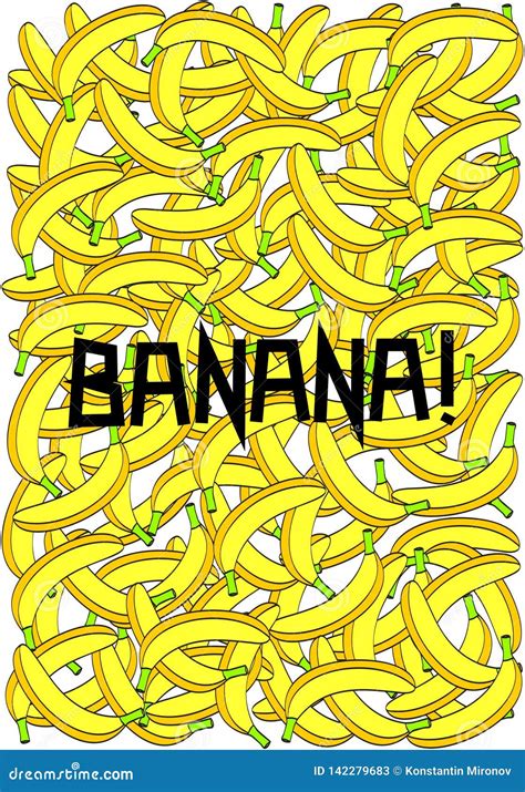 Banana Poster Illustration Many Colored Bananas Black Background Stock