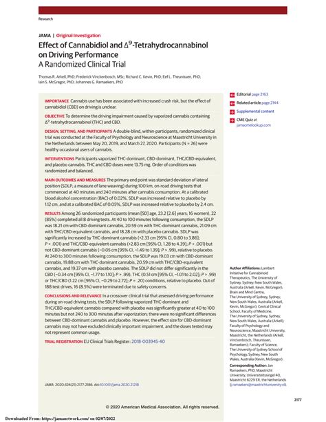 Pdf Effect Of Cannabidiol And Δ 9 Tetrahydrocannabinol On Driving