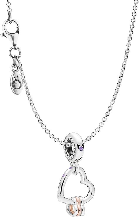 Pandora Necklace With Charm Hearts Highlights Silver Elegant