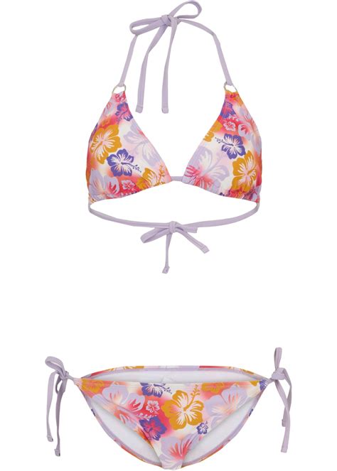 Stylisher Bikini mit knapp geschnittener Bikinihose lila orange geblümt