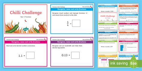 Year 5 Maths Fractions Chili Challenge Cards Teacher Made