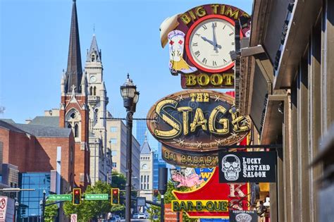 Neon Vibrance On Broadway Nashville Eye Level Perspective Stock Image