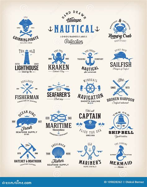 Abstract Retro Nautical Labels Collection Vintage Sea Emblems Signs Or Logo Templates Stock