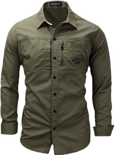 Wsplyspjy Camisa De Vestir Militar De Manga Larga Con Botones Para