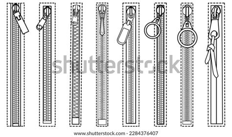 Set Zippers Flat Sketch Vector Illustration Stock Vector Royalty Free