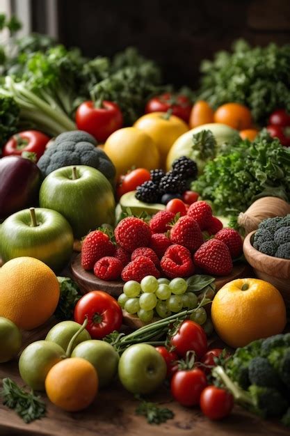 Premium Photo A Colorful Assortment Of Fresh Fruits And Vegetables On