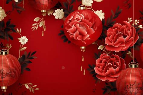 Premium AI Image | Traditional chinese floral red with lanterns