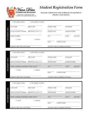 Fillable Online Student Registration Form Nccdn Net Fax Email