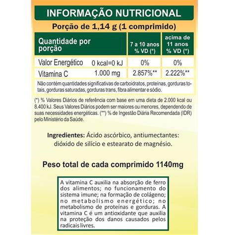 Vitamina C Mg Unilife Comprimidos Cido Asc Rbico Vit C