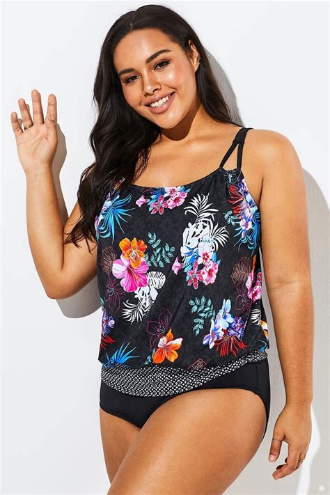 Hawaiian Printed Blouson One Piece Swimsuit Meet Curve Meet Curve