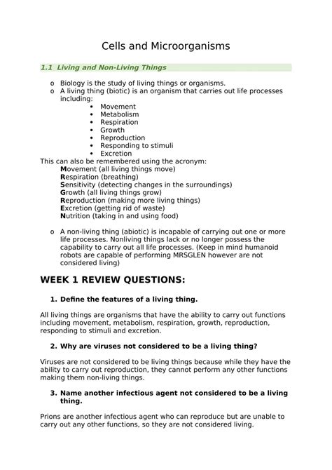 Cells And Organisms Notes Biology Year 11 Sace Thinkswap