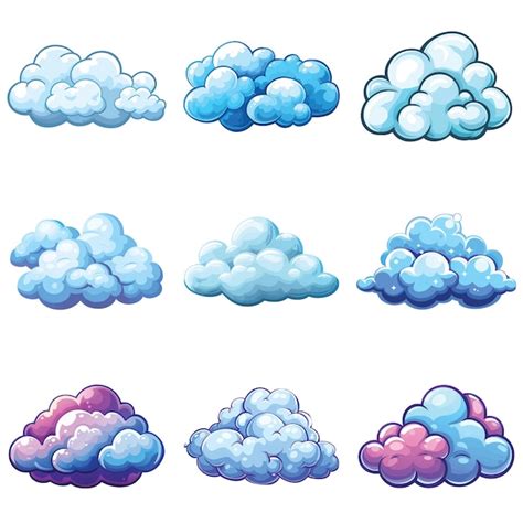 Una colección de nubes de diferentes colores con diferentes colores y