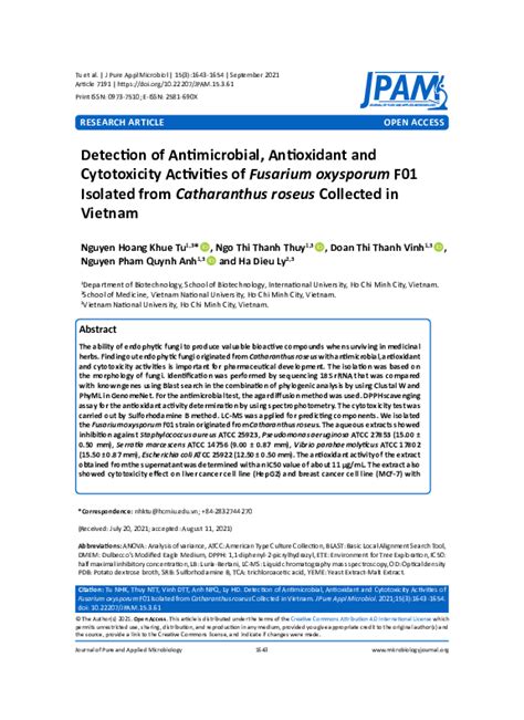 Pdf Detection Of Antimicrobial Antioxidant And Cytotoxicity