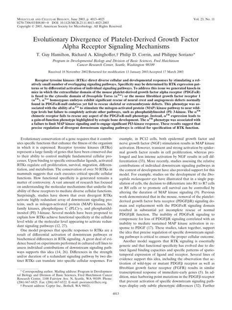 (PDF) Evolutionary Divergence of Platelet-Derived Growth Factor Alpha ...