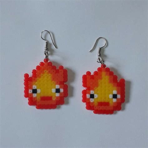 Brinco Calcifer De Studio Ghibli Hama Beads Perler Beads Pixel Art