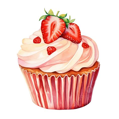 Strawberry Cupcake Watercolor Watercolor Dessert Hand Png