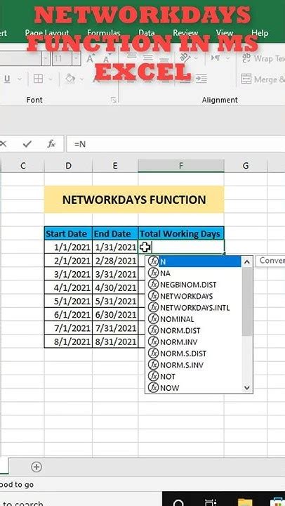 How To Calculate Working Days Using Networkdays Function In Ms Excel Tutorial 2019 Youtube