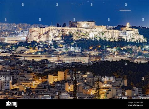 Night View Of The Parthenon And Acropolis In The Greek Capital Athina Long Exposure Photography