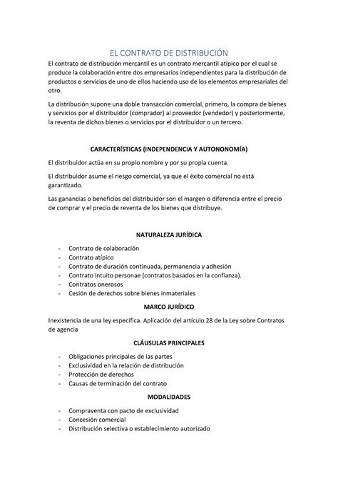 EL Contrato DE Distribución EL CONTRATO DE DISTRIBUCIÓN El contrato