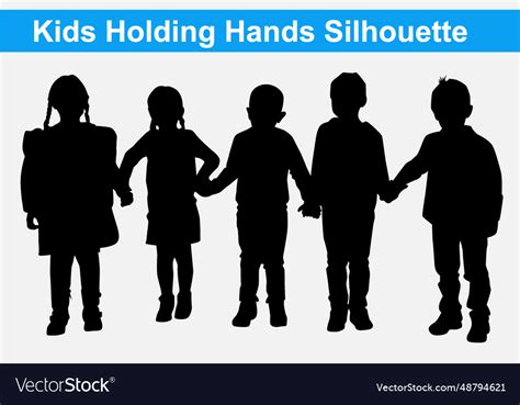 Kids holding hands together silhouette Royalty Free Vector