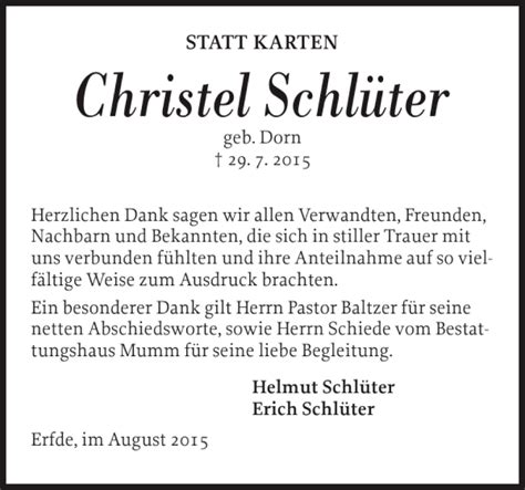 Traueranzeigen Von Christel Schl Ter Sh Z Trauer