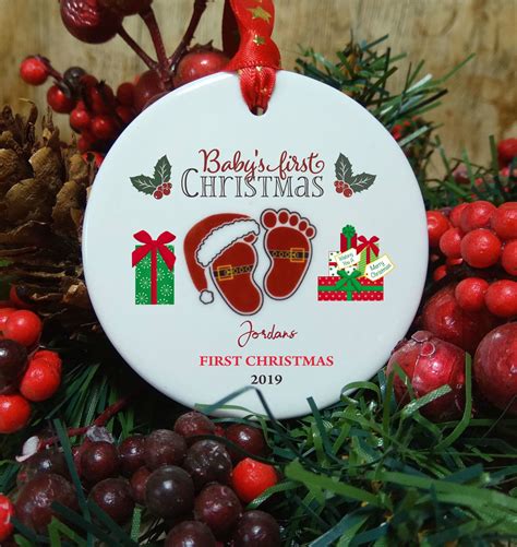 Babys First Christmas Decoration Personalised Ornament Round Ceramic