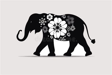 Elephant With A Flower Silhouette On A White Background Vector